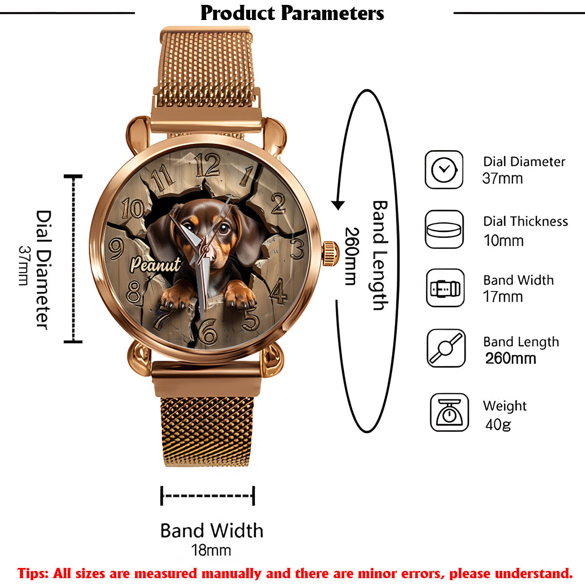 Montre-bracelet personnalisée pour femme passionnée de teckels