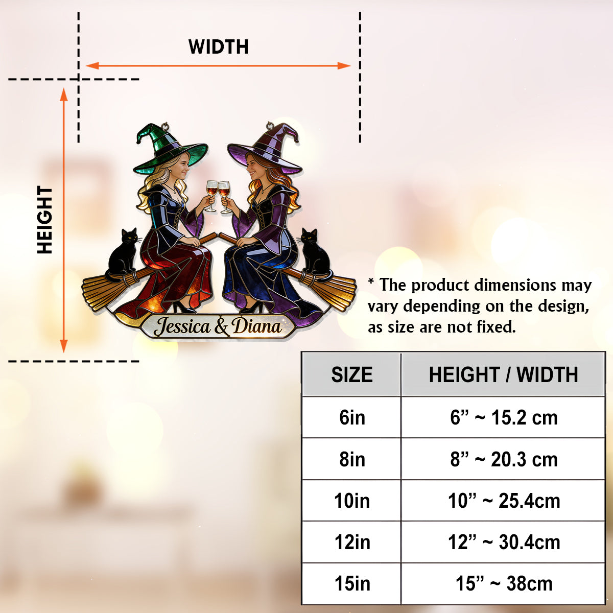 Personnalisation photo - Amies sorcières - Attrape-soleil à suspendre à la fenêtre - Ornement personnalisé - Sorcière