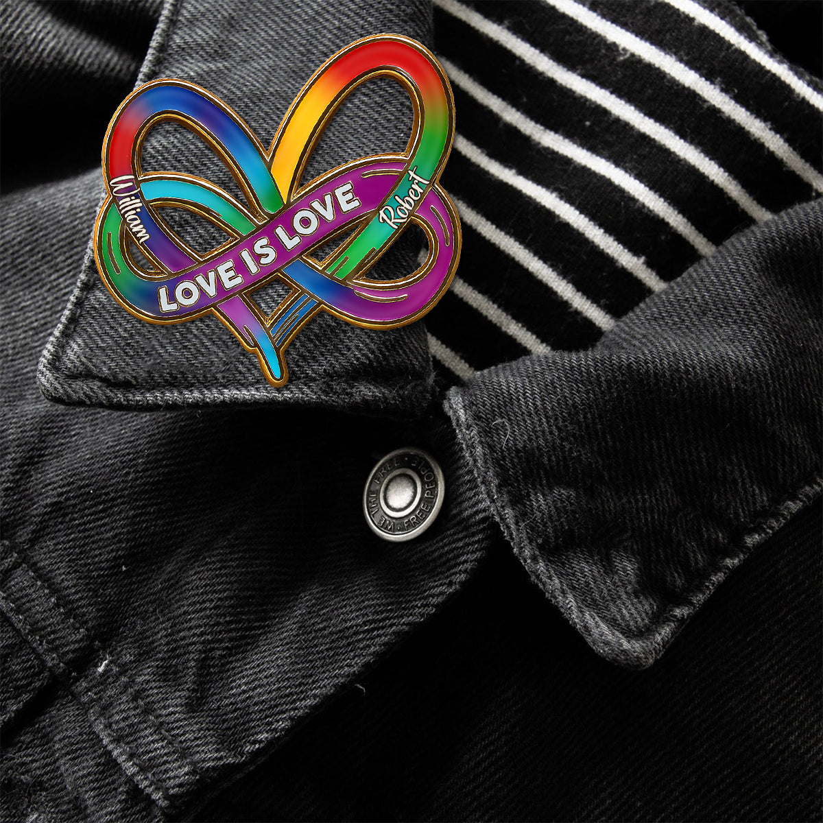 Infinity Heart Rainbow Love Is Love - Personalized LGBT Support Pin
