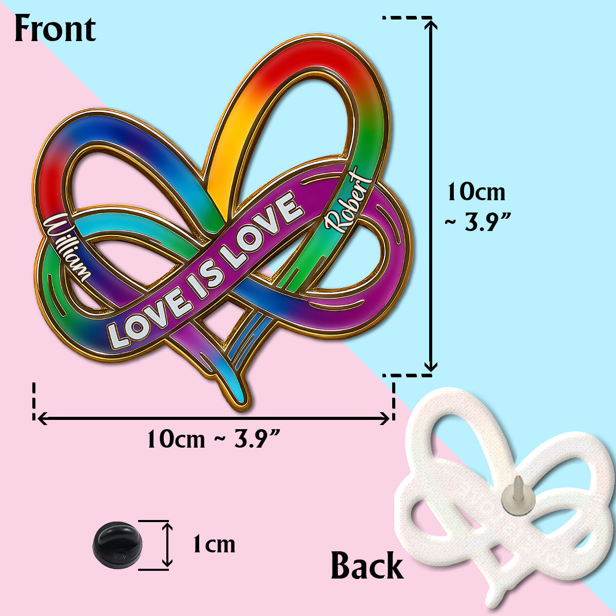 Infinity Heart Rainbow Love Is Love - Personalized LGBT Support Pin