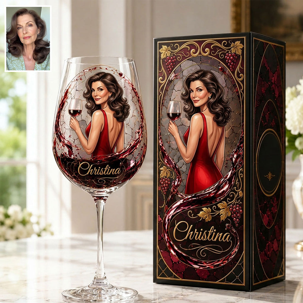 Love Wine Gift For Her - Personalized Wine Long Stem Wine Glass With Box