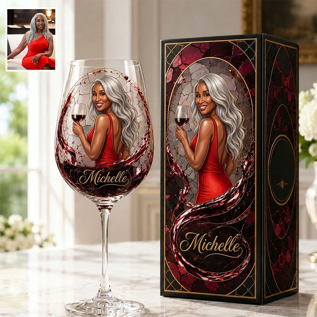 Love Wine Gift For Her - Personalized Wine Long Stem Wine Glass With Box