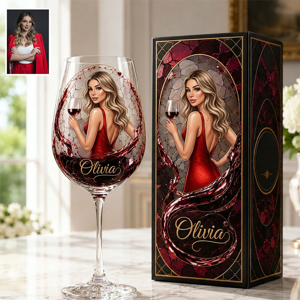 Love Wine Gift For Her - Personalized Wine Long Stem Wine Glass With Box