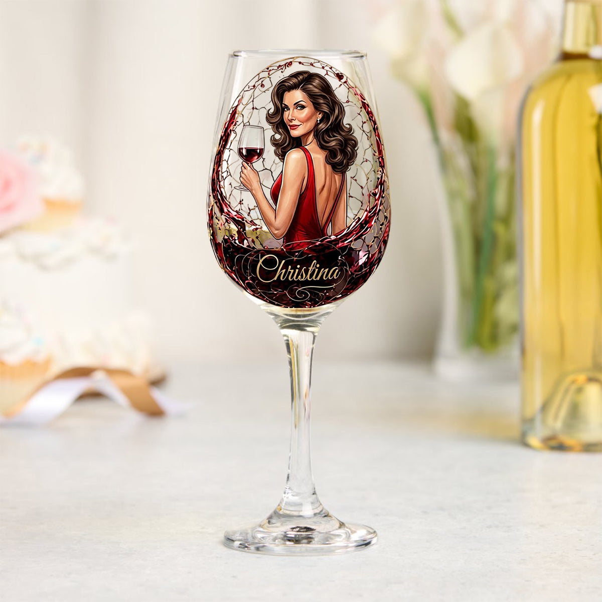 Cadeau de Vin pour Elle - Verre à Vin Long Personnalisé avec Boîte