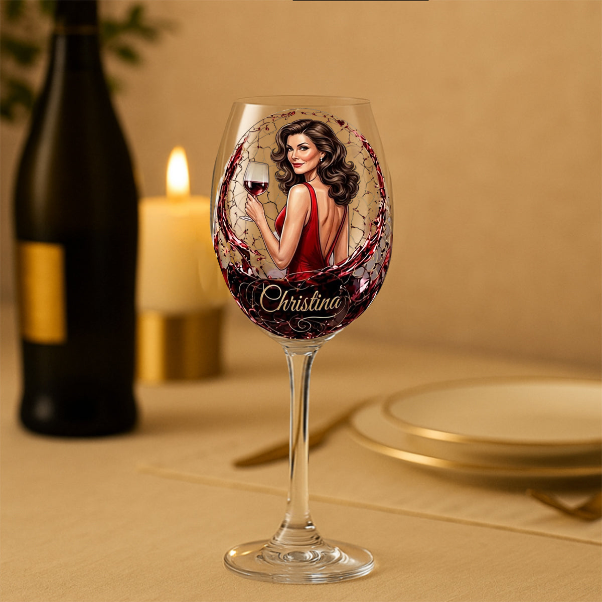 Cadeau de Vin pour Elle - Verre à Vin Long Personnalisé avec Boîte