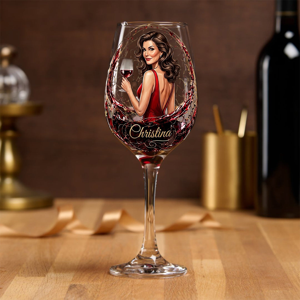 Cadeau de Vin pour Elle - Verre à Vin Long Personnalisé avec Boîte