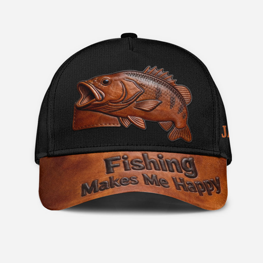 La pêche me rend heureux - Casquette de pêche classique personnalisée