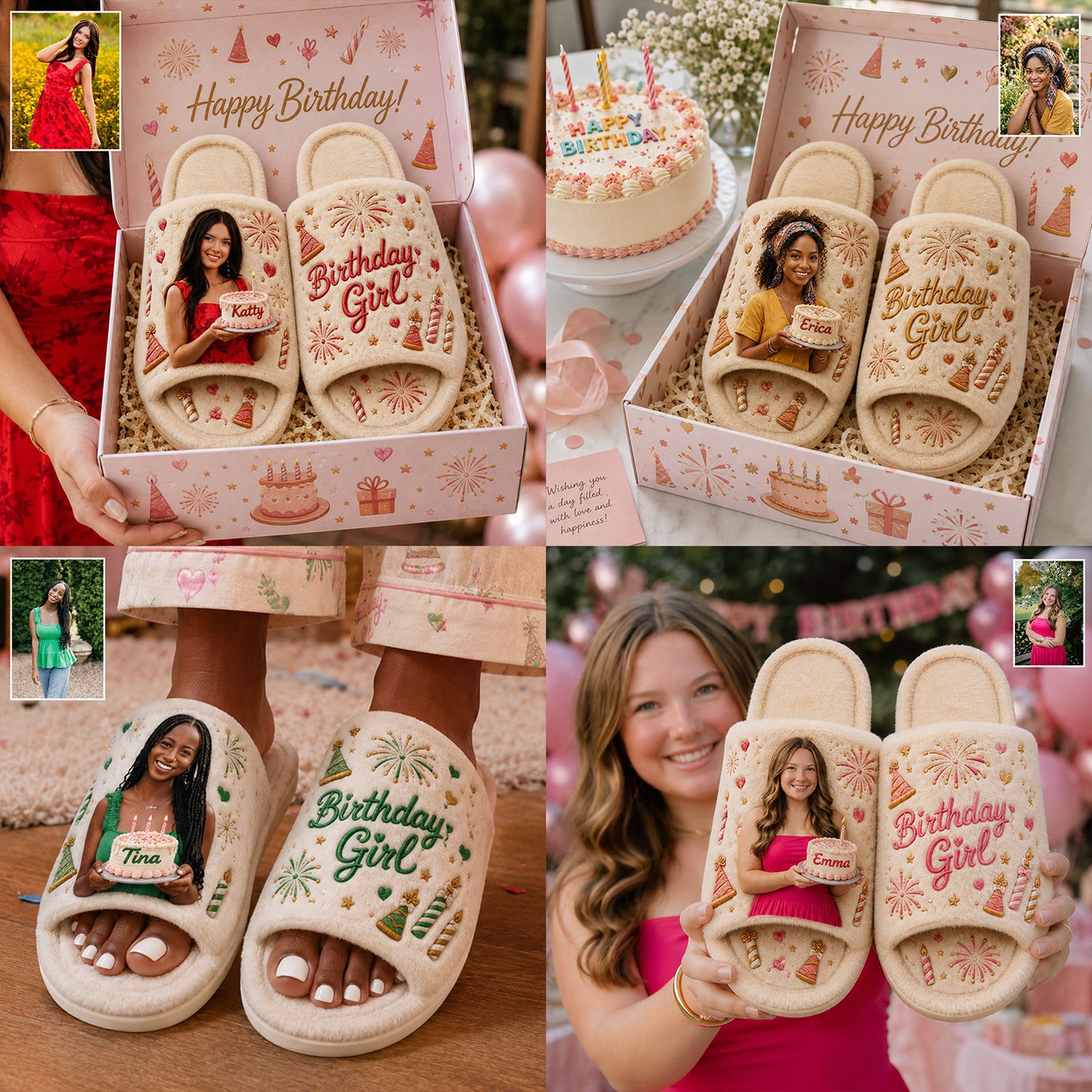 Any Photo Birthday Gift - Personalized Birthday Open-Toe Slippers