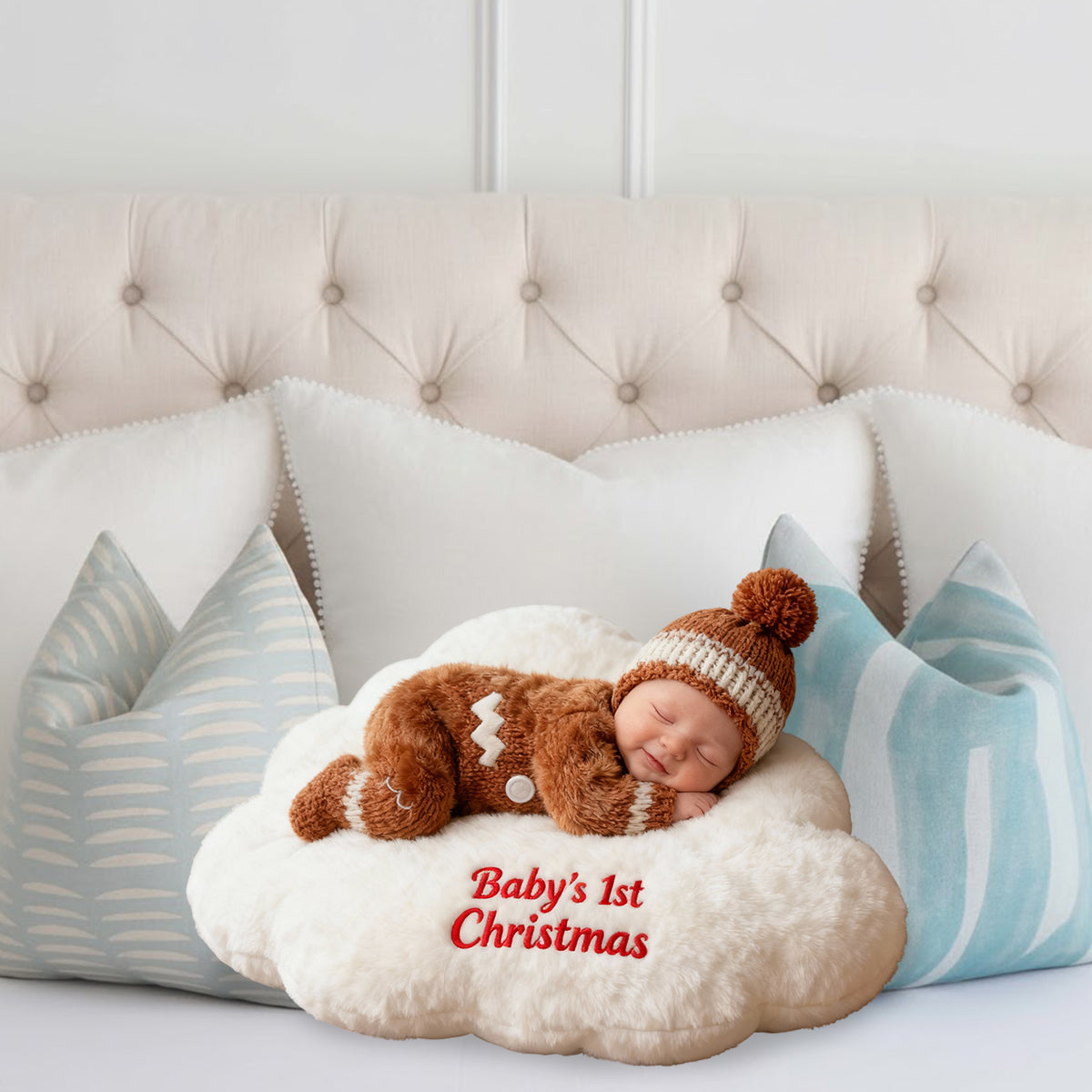 Baby's 1st Christmas - Personalized Kid Faux Fur Shaped Pillow