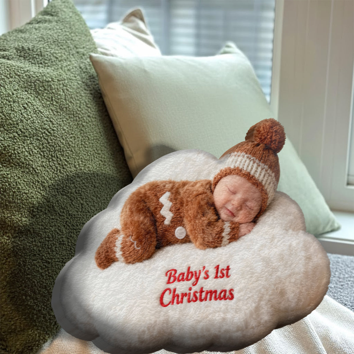 Baby's 1st Christmas - Personalized Kid Faux Fur Shaped Pillow