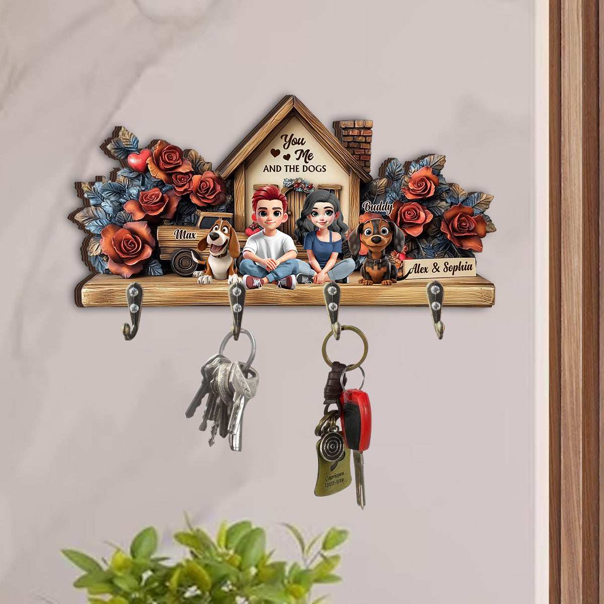 Toi, moi et les chiens - Porte-clés personnalisé en forme de chien