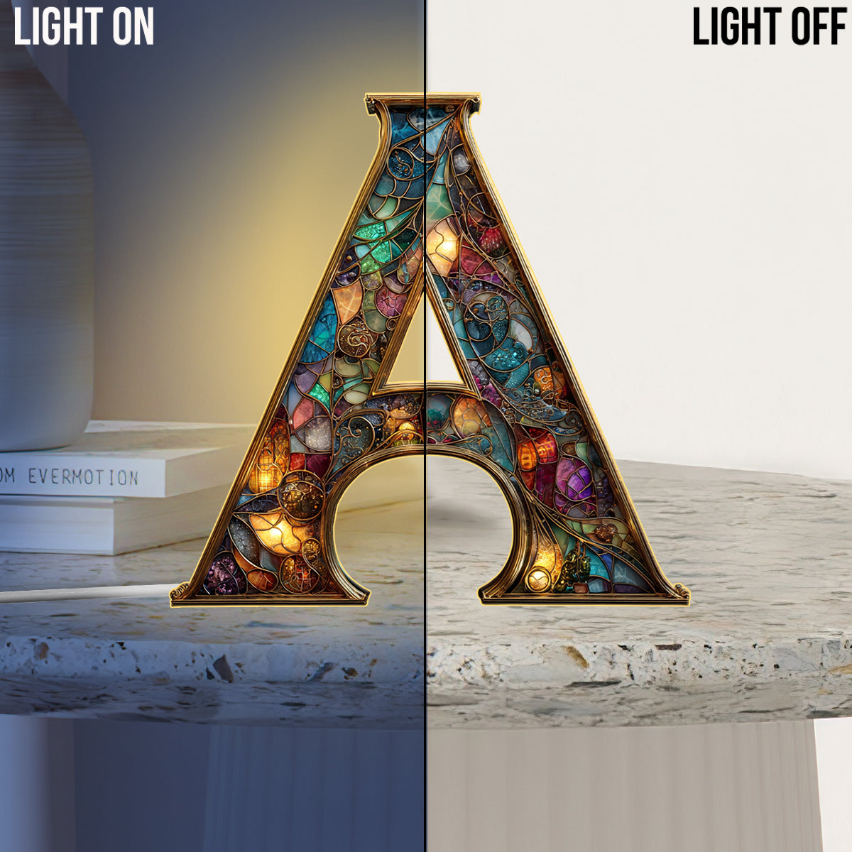 Veilleuse LED personnalisée en acrylique avec initiale colorée pour toute la famille