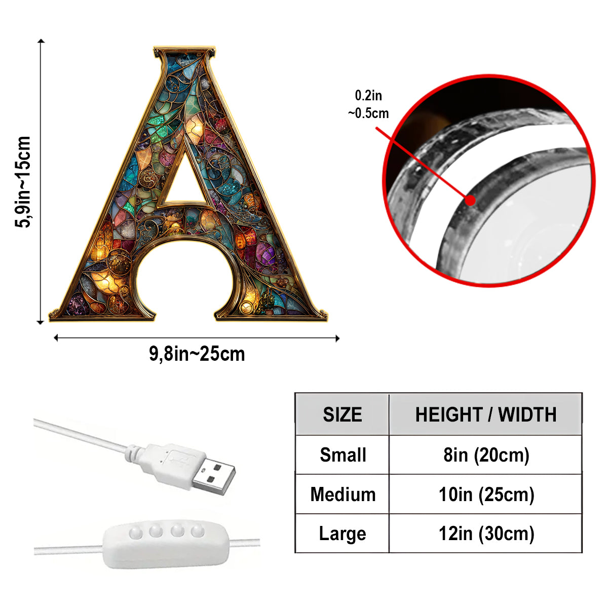 Veilleuse LED personnalisée en acrylique avec initiale colorée pour toute la famille