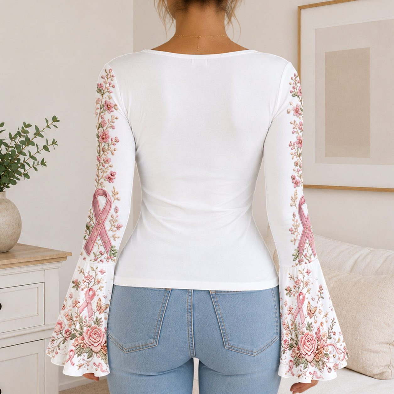 Breast Cancer Awareness Month - Personalized Breast Cancer Awareness Flare Long-Sleeve Shirt
