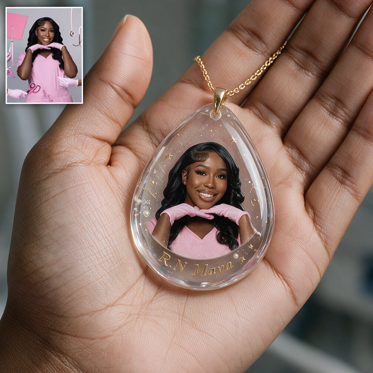 Custom Teardrop Pendant Necklace For Nurse - Personalized Nurse Shaped Acrylic Pendant Necklace