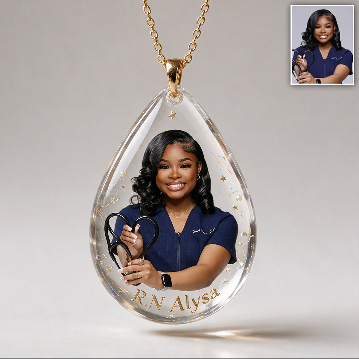 Custom Teardrop Pendant Necklace For Nurse - Personalized Nurse Shaped Acrylic Pendant Necklace