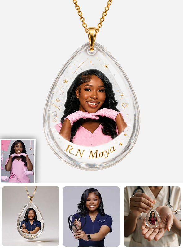 Custom Teardrop Pendant Necklace For Nurse - Personalized Nurse Shaped Acrylic Pendant Necklace