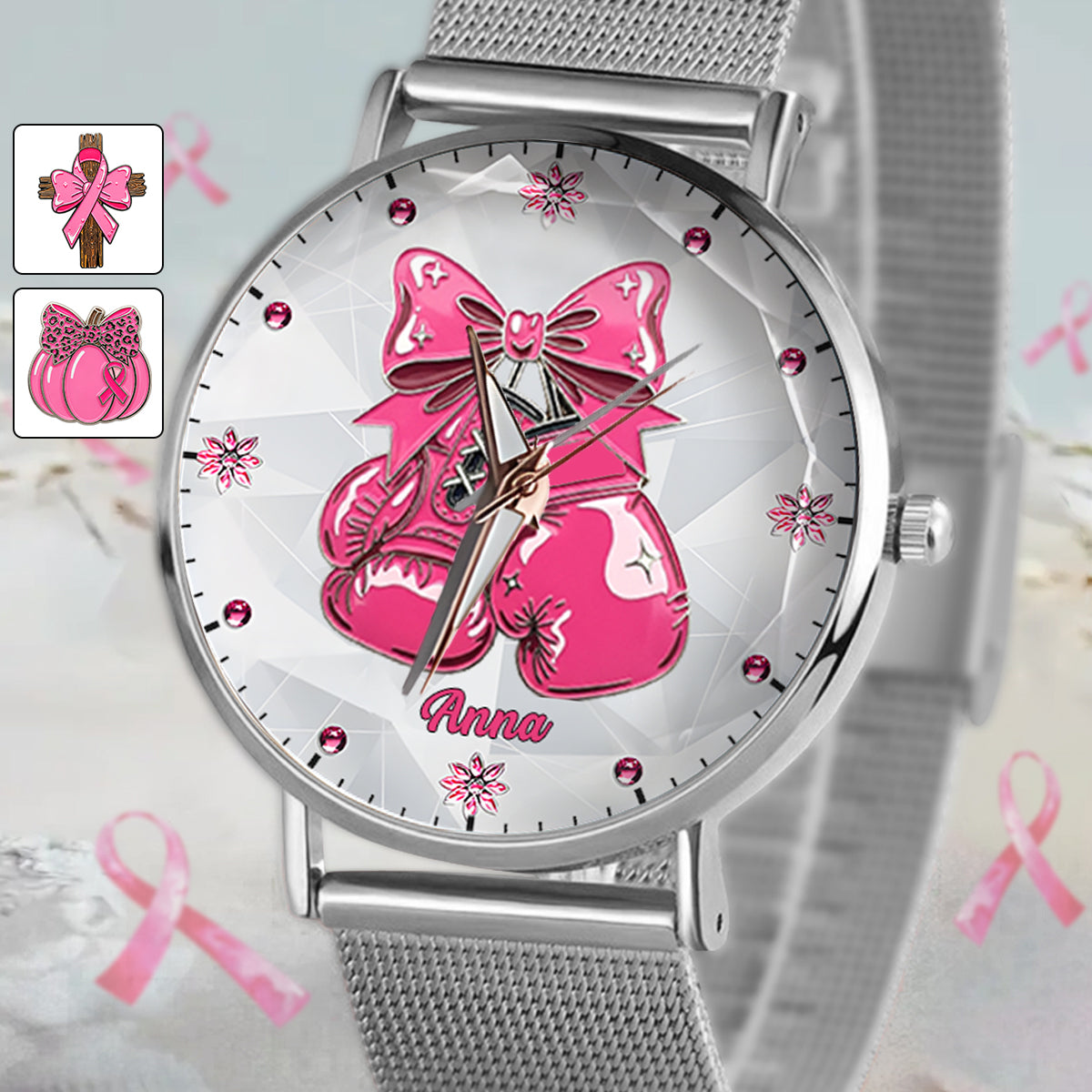 Foi, Espoir, Amour - Montre-bracelet personnalisée pour femmes, sensibilisation au cancer du sein