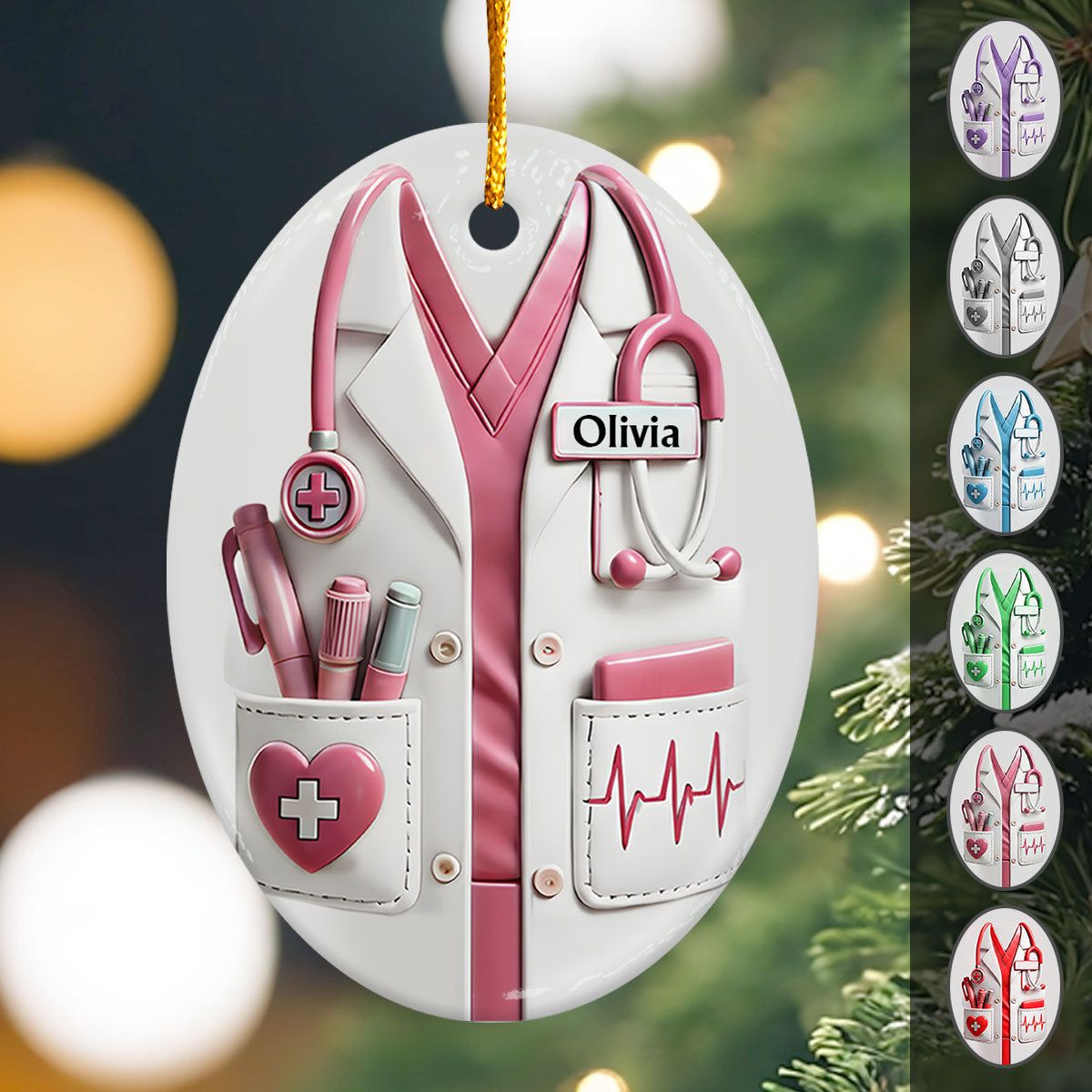 Cadeau de Noël pour le personnel médical (médecins, infirmières, etc.) - Ornement ovale en céramique personnalisé pour infirmière
