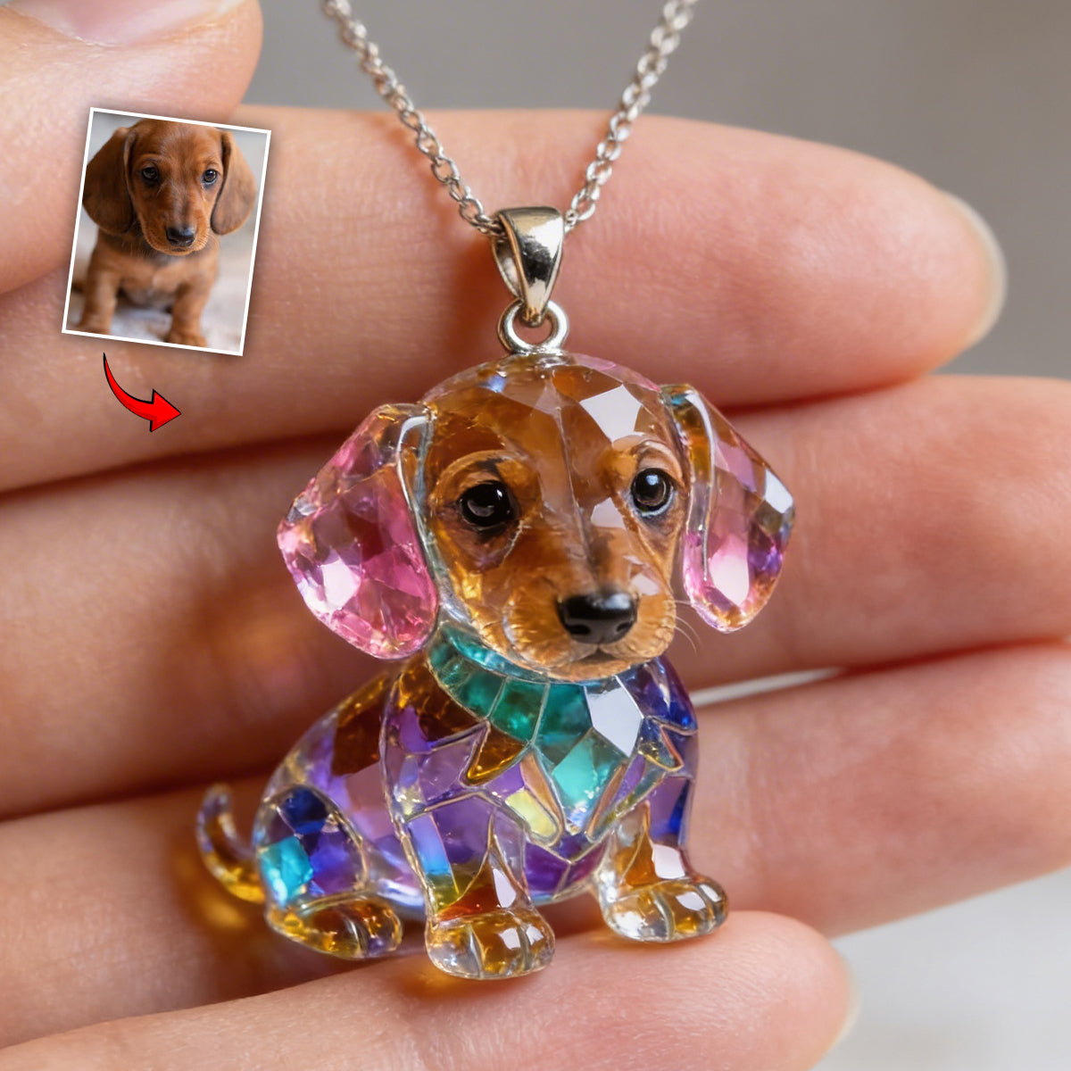 Photo Personnalisée - Collier Pendentif Acrylique en Forme de Chien
