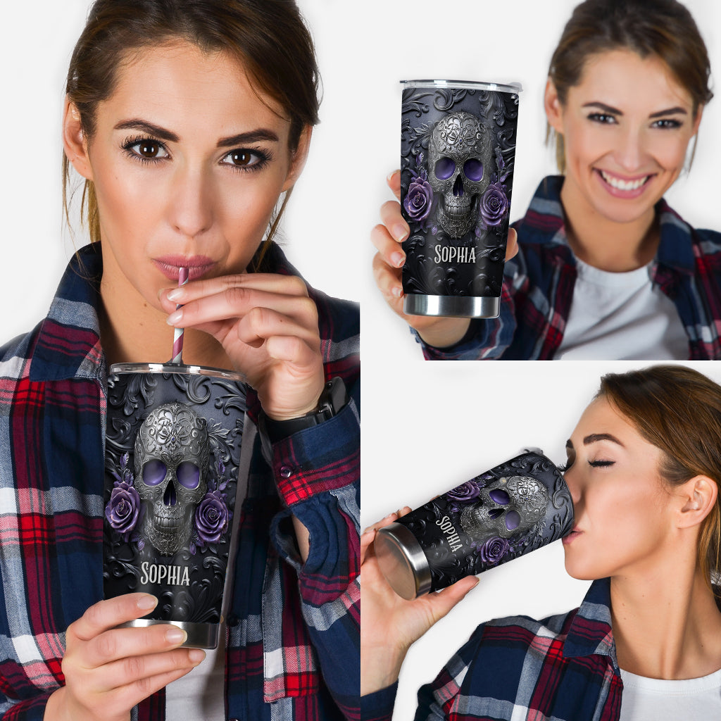 Skull And Roses - Personalized Skull Tumbler
