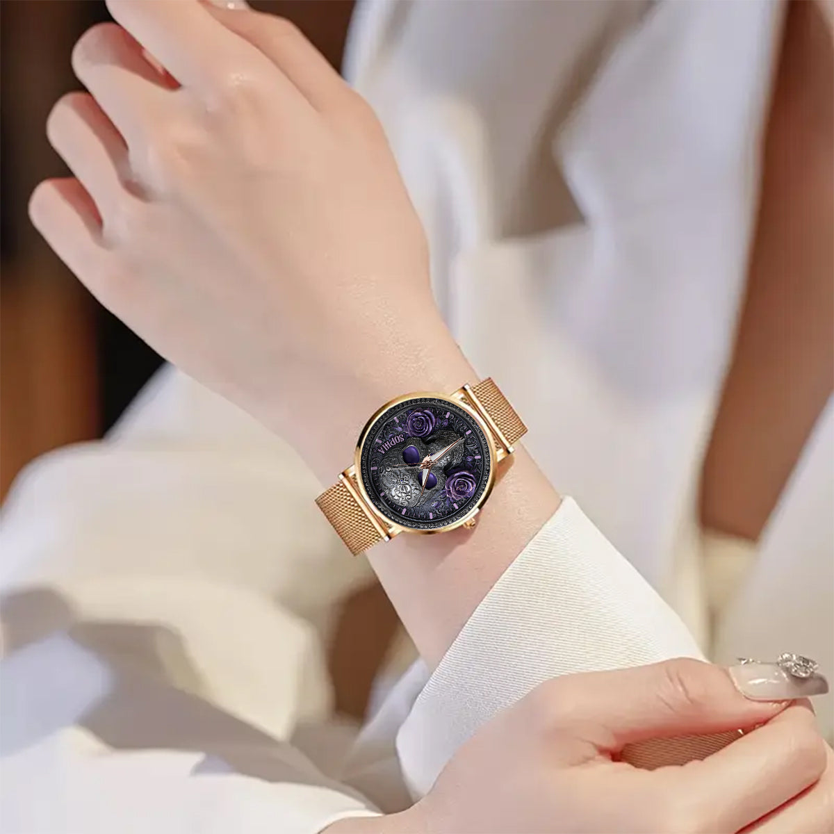Montre-bracelet personnalisée pour femme Skull And Roses - Tête de mort 