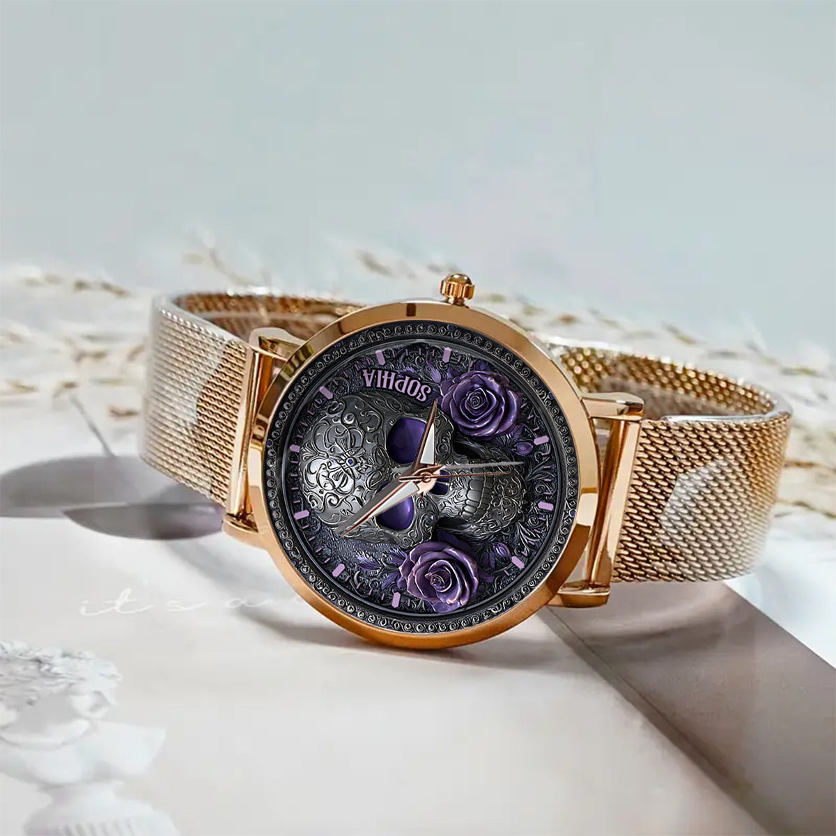 Montre-bracelet personnalisée pour femme Skull And Roses - Tête de mort 