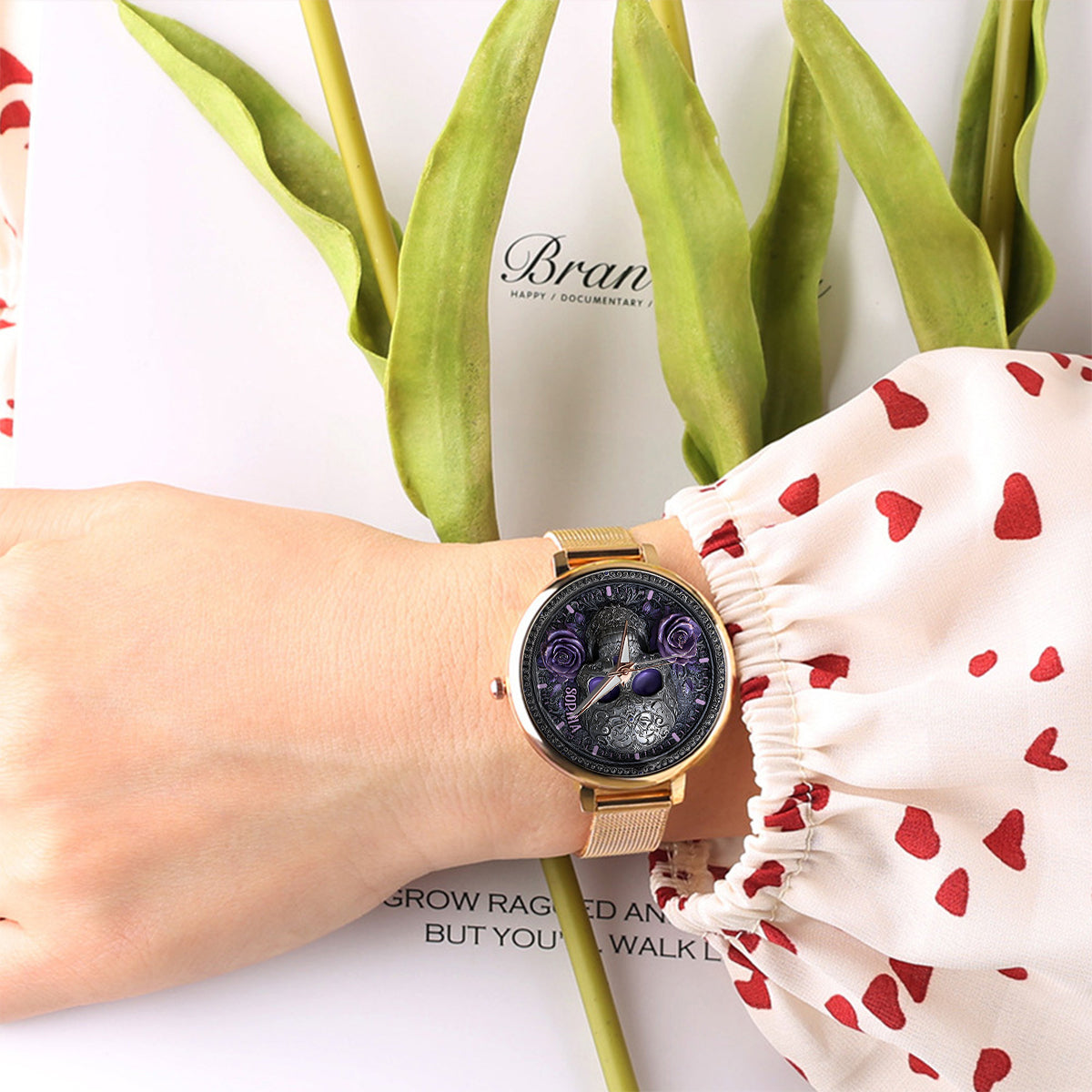 Montre-bracelet personnalisée pour femme Skull And Roses - Tête de mort 
