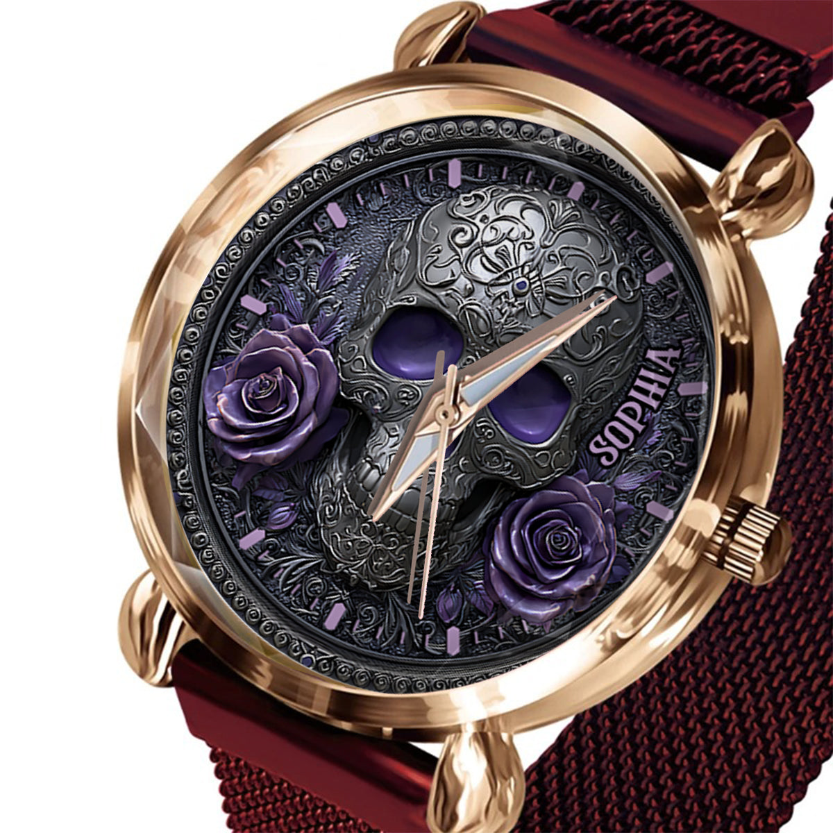 Montre-bracelet personnalisée pour femme Skull And Roses - Tête de mort 
