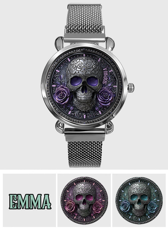 Montre-bracelet personnalisée pour femme Skull And Roses - Tête de mort 