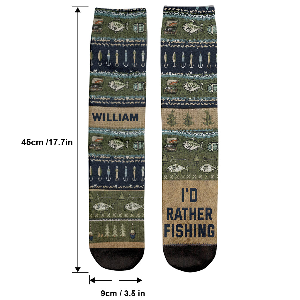 I'd Rather Fishing - Personalized Fishing Socks