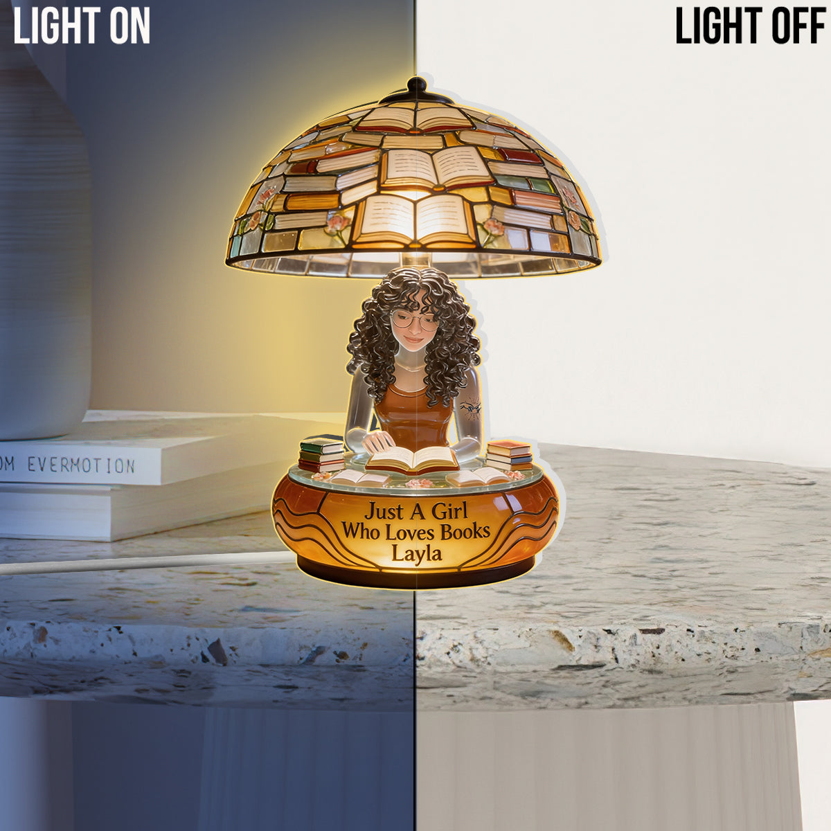 Veilleuse LED personnalisée en acrylique « Juste une fille qui aime les livres »