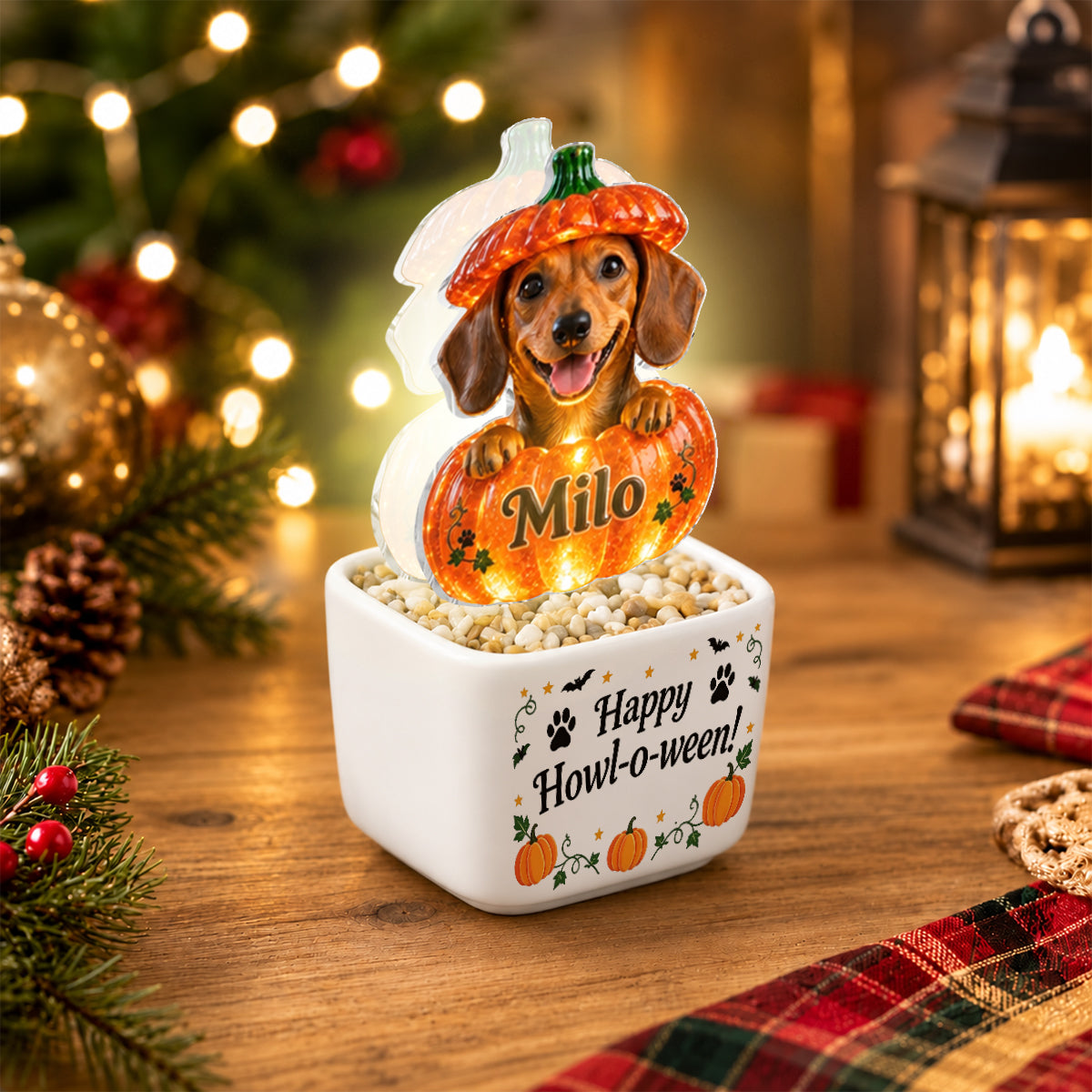 Décor d'Halloween pour Animaux - Pot en Céramique LED Personnalisé pour Chien