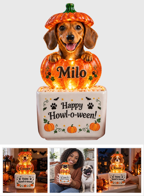 Décor d'Halloween pour Animaux - Pot en Céramique LED Personnalisé pour Chien