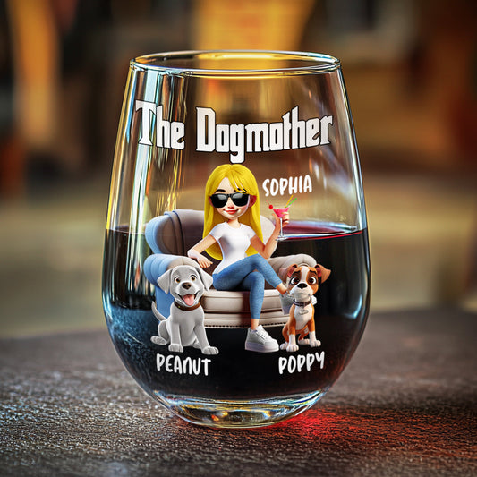La Mère Chat / Le Père Chat / La Mère Chien / - Verre à vin personnalisé avec motif chien