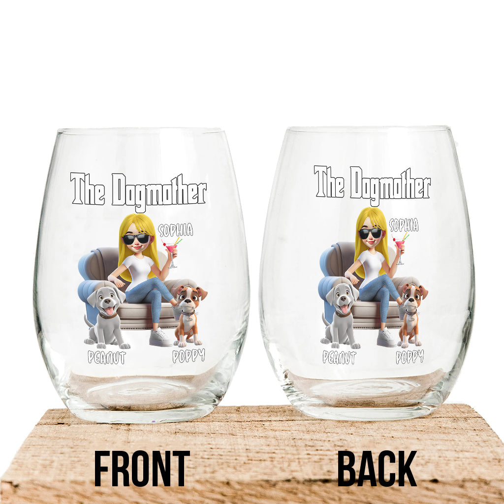 La Mère Chat / Le Père Chat / La Mère Chien / - Verre à vin personnalisé avec motif chien