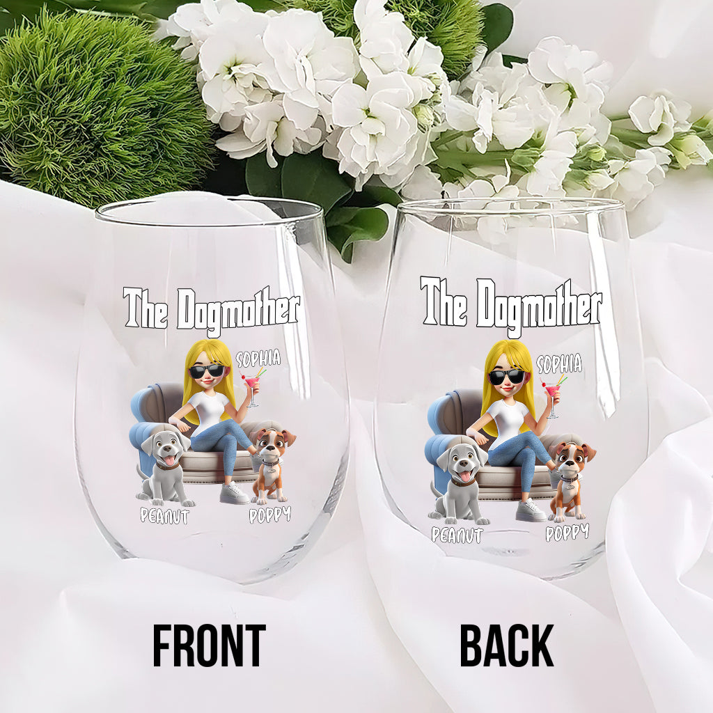 La Mère Chat / Le Père Chat / La Mère Chien / - Verre à vin personnalisé avec motif chien