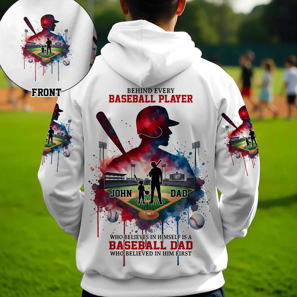 Derrière chaque joueur de baseball qui croit en lui se cache un parent qui a cru en lui en premier - T-shirt personnalisé sur le thème du baseball