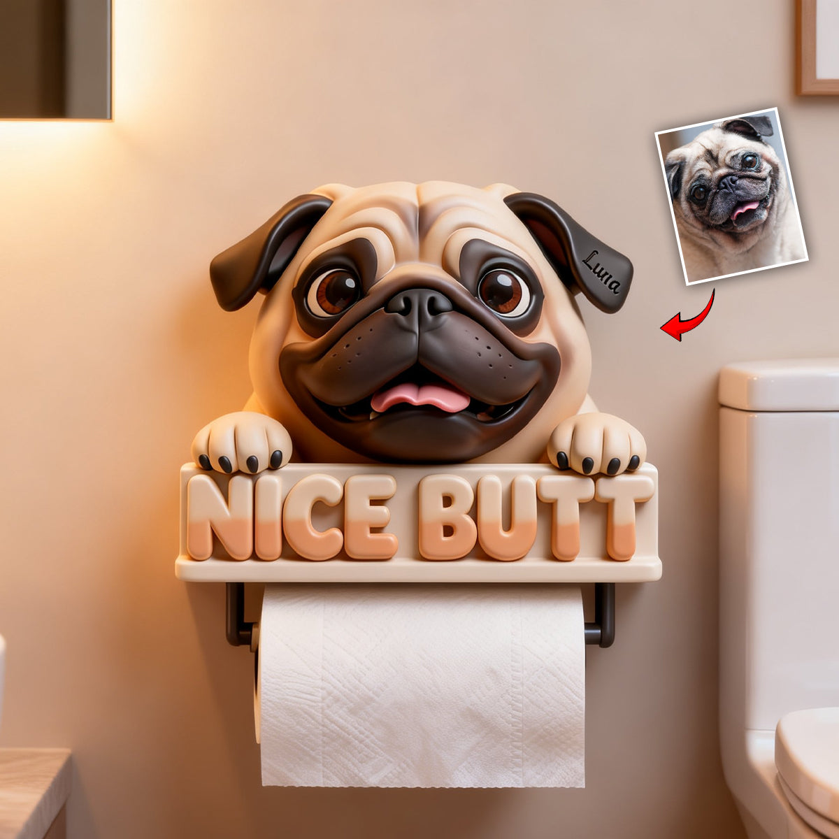 Porte-papier toilette pour chien personnalisé à partir de n'importe quelle photo -