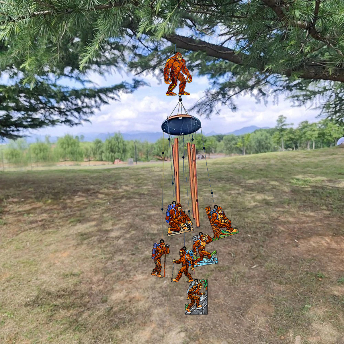 Carillon éolien de randonnée Sasquatch personnalisé avec breloques
