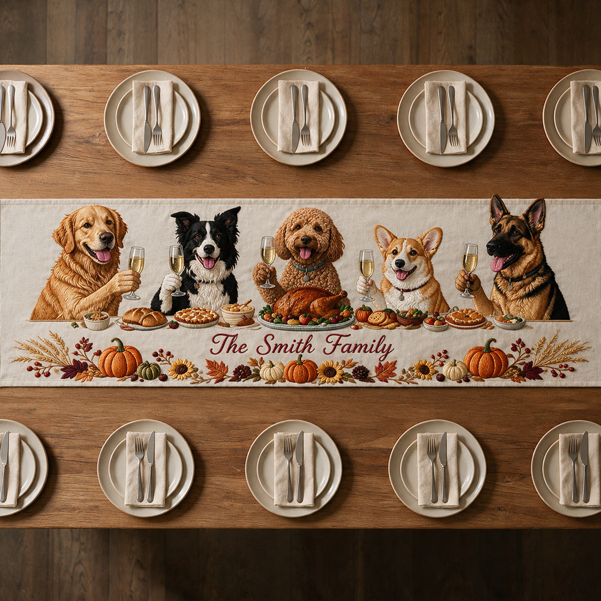 Famille & Amis à Fourrure - Chemin de Table Personnalisé en Forme Unique