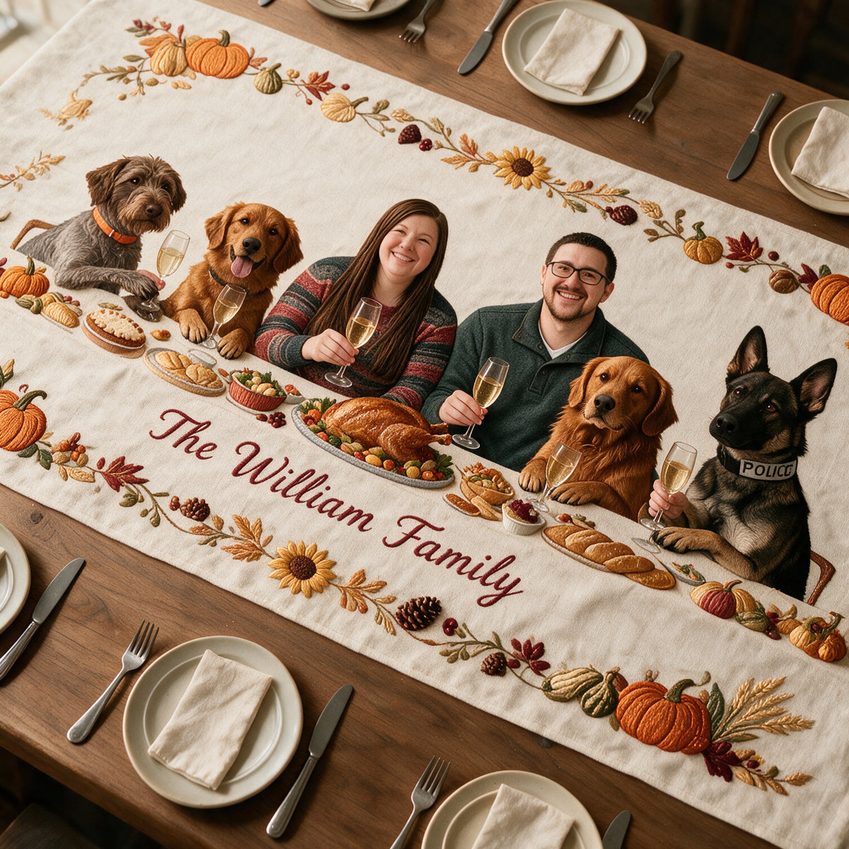 Famille & Amis à Fourrure - Chemin de Table Personnalisé en Forme Unique