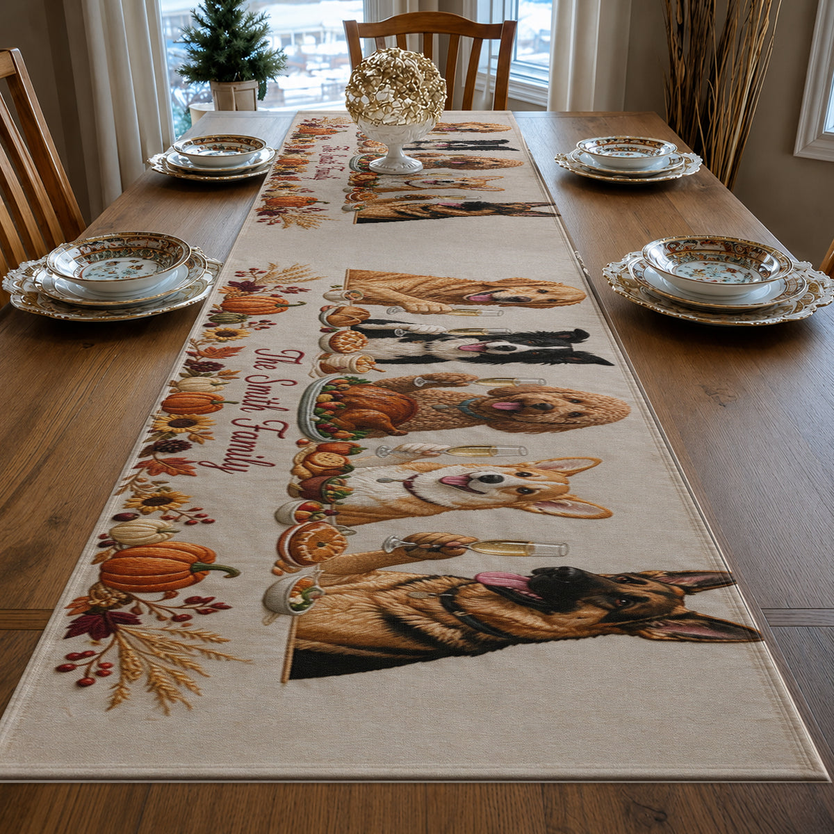Famille & Amis à Fourrure - Chemin de Table Personnalisé en Forme Unique