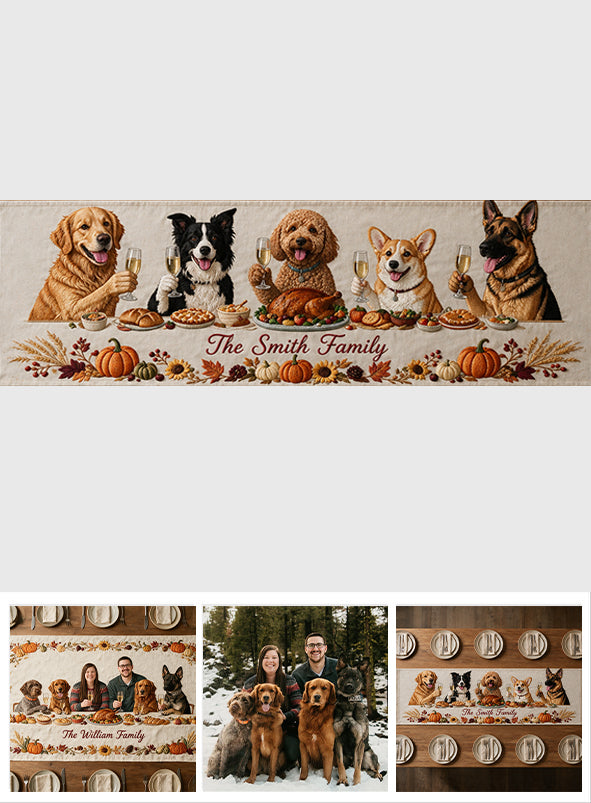 Famille & Amis à Fourrure - Chemin de Table Personnalisé en Forme Unique