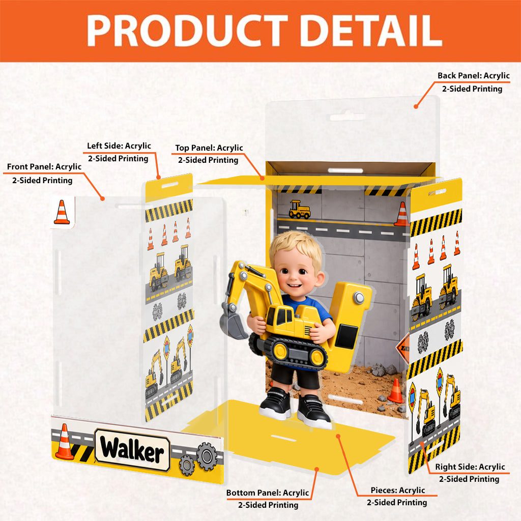 Excavator Alphabet Letter & Custom Photo - Personalized Kid Acrylic Display Box