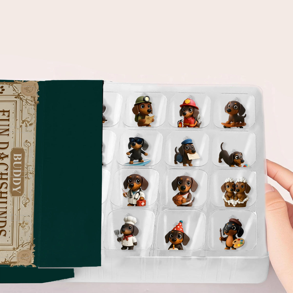 Calendrier de l'Avent personnalisé « J'adore les teckels » avec décorations