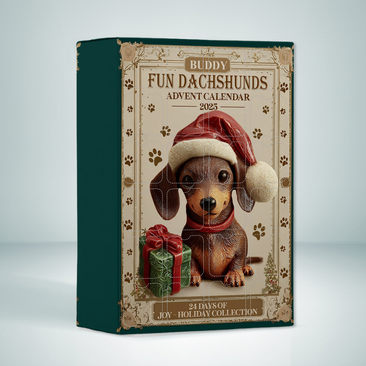 Calendrier de l'Avent personnalisé « J'adore les teckels » avec décorations