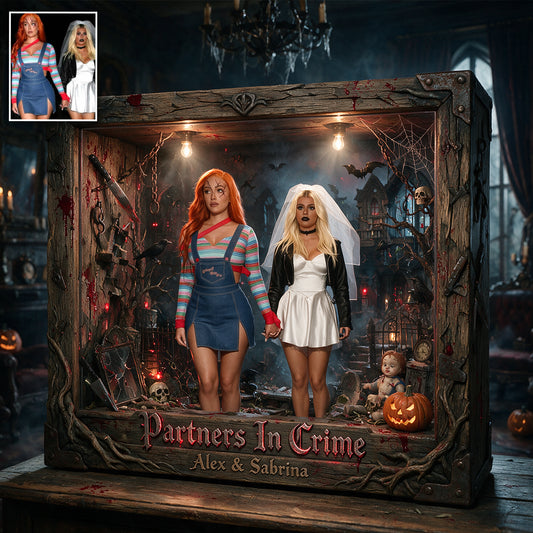 Partners In Crime - Personalized Bestie Wooden Light Shadow Box