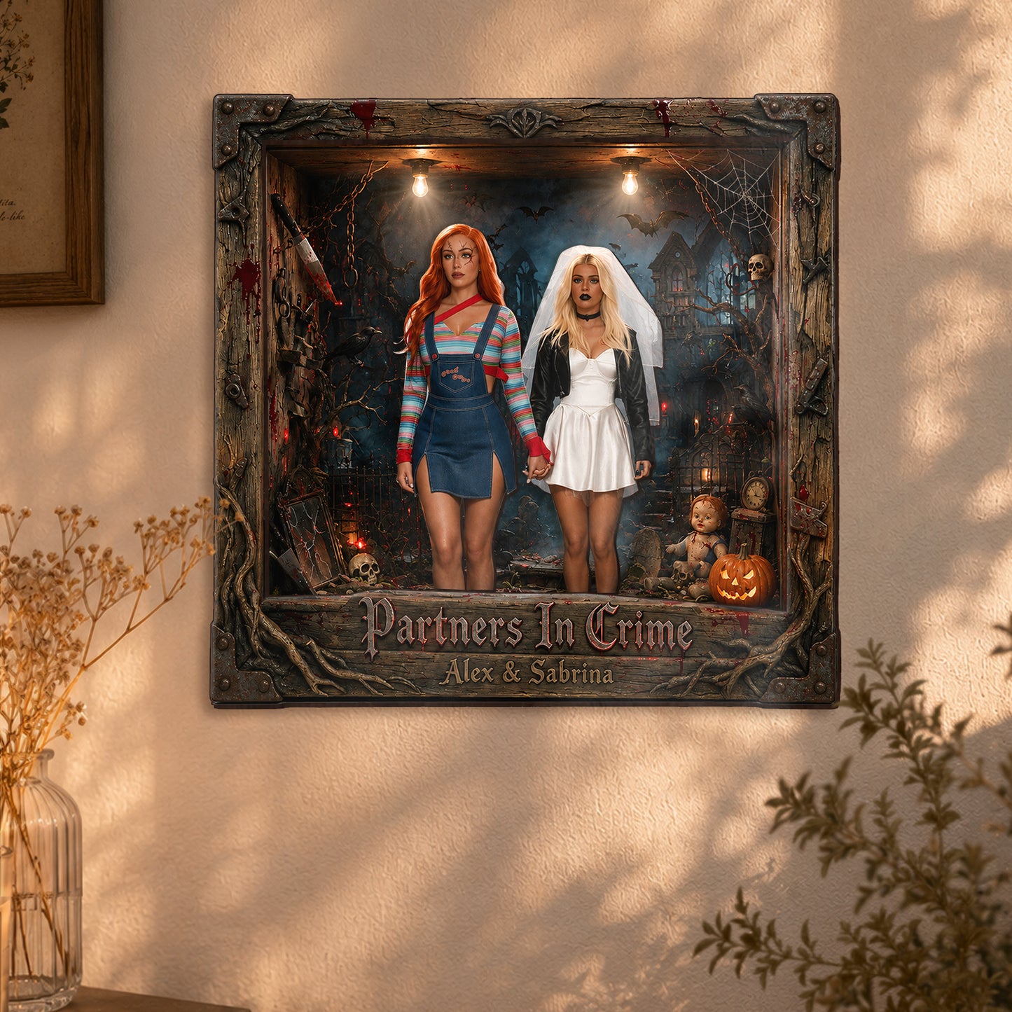 Partners In Crime - Personalized Bestie Wooden Light Shadow Box