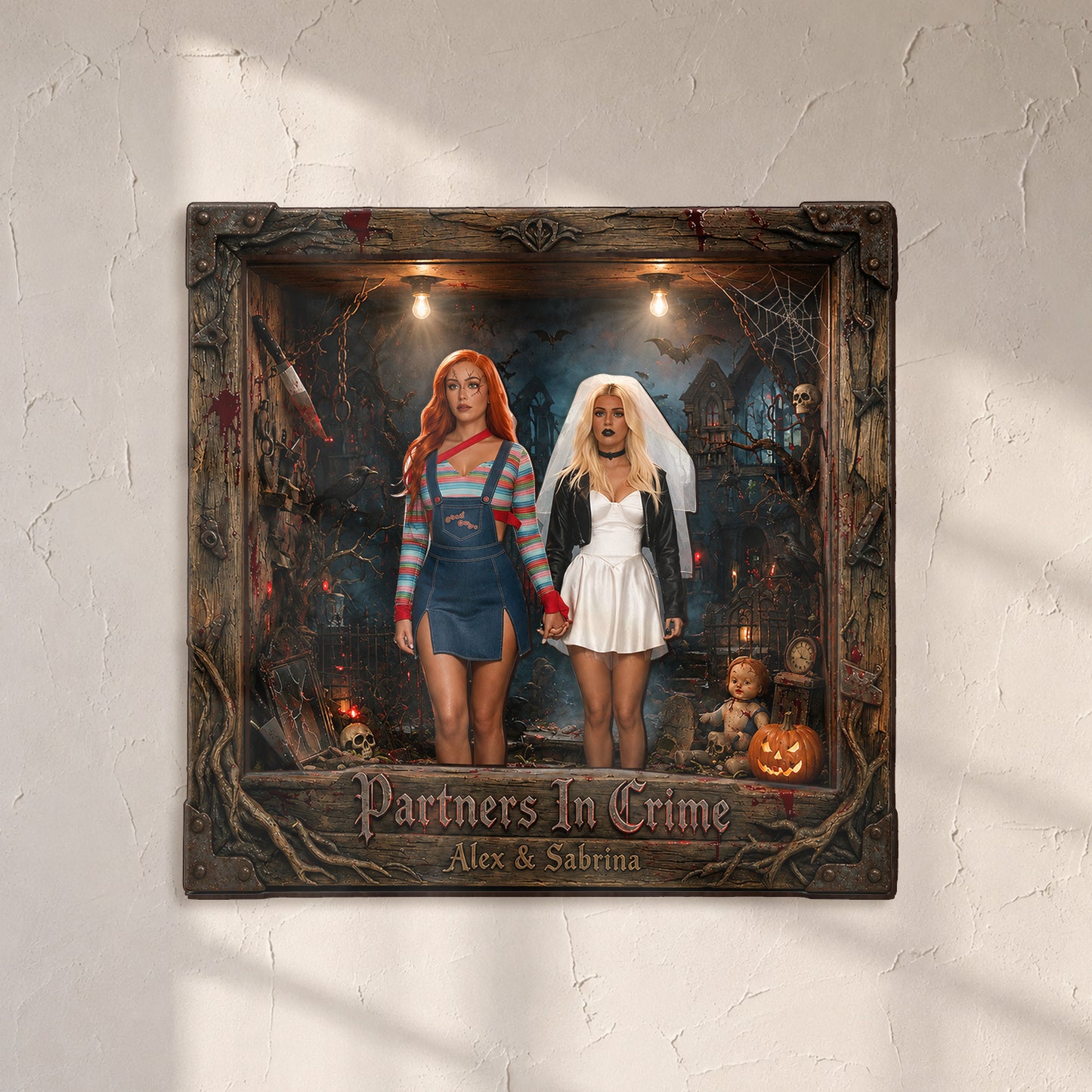 Partners In Crime - Personalized Bestie Wooden Light Shadow Box